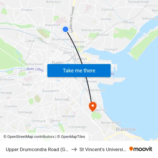 Upper Drumcondra Road (Griffith Avenue) to St Vincent's University Hospital map