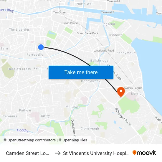 Camden Street Lower to St Vincent's University Hospital map