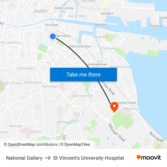National Gallery to St Vincent's University Hospital map