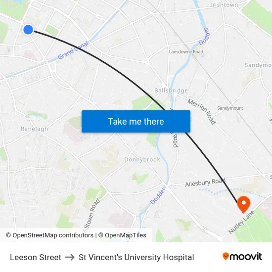 Leeson Street to St Vincent's University Hospital map