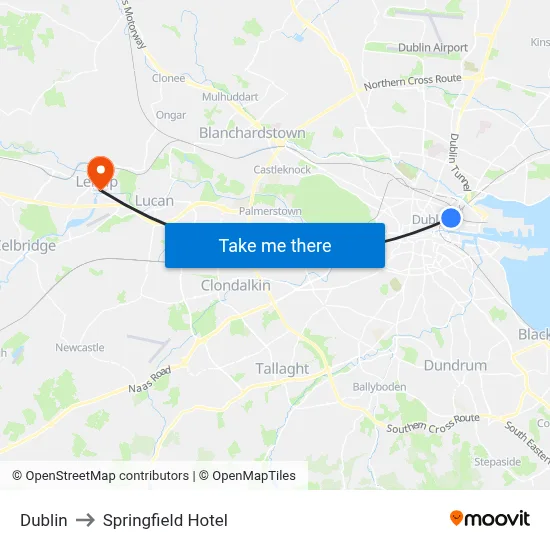 Dublin to Springfield Hotel map