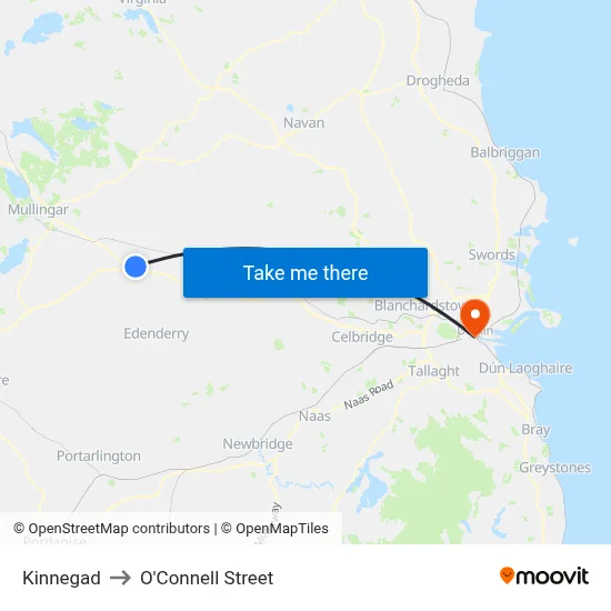 Kinnegad to O'Connell Street map