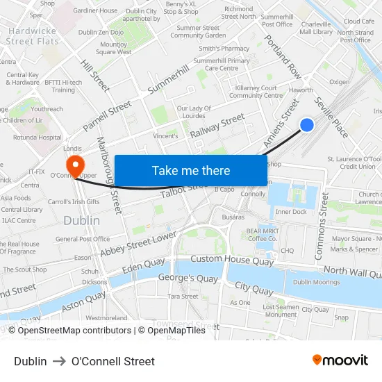 Dublin to O'Connell Street map