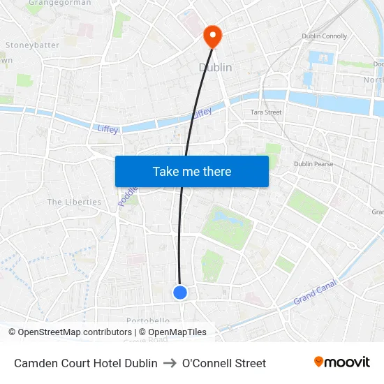 Camden Court Hotel Dublin to O'Connell Street map