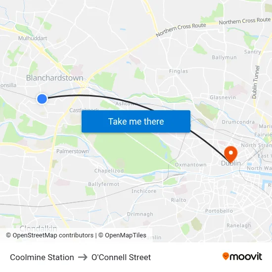 Coolmine Station to O'Connell Street map