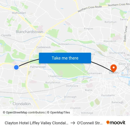 Clayton Hotel Liffey Valley Clondalkin to O'Connell Street map