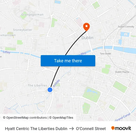 Hyatt Centric The Liberties Dublin to O'Connell Street map