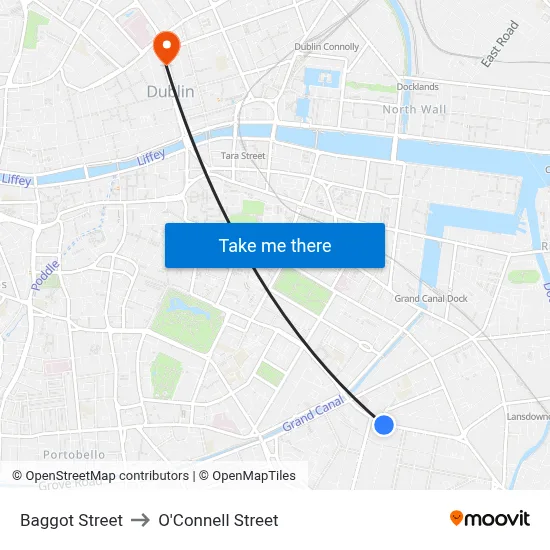 Baggot Street to O'Connell Street map