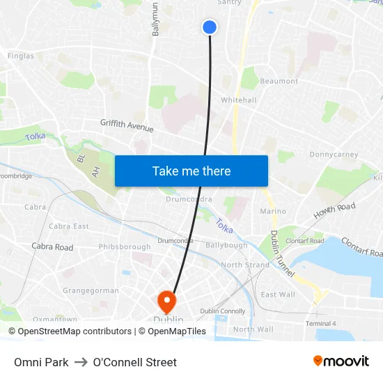 Omni Park to O'Connell Street map