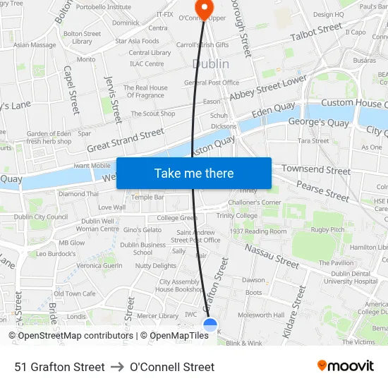 51 Grafton Street to O'Connell Street map
