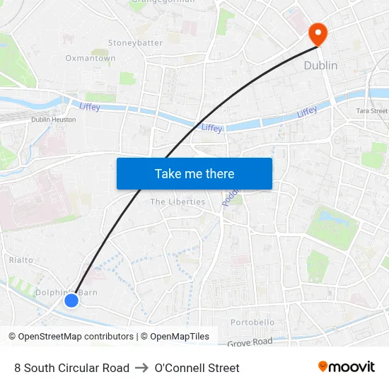 8 South Circular Road to O'Connell Street map