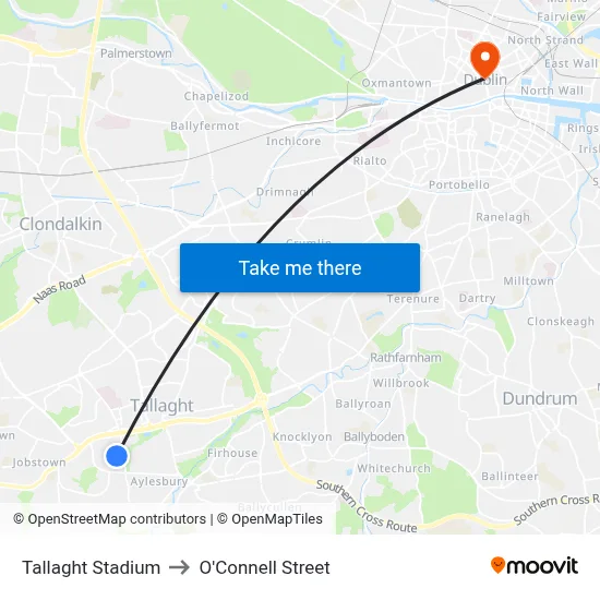 Tallaght Stadium to O'Connell Street map