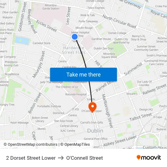 2 Dorset Street Lower to O'Connell Street map