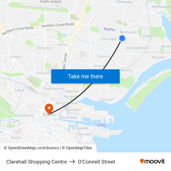 Clarehall Shopping Centre to O'Connell Street map