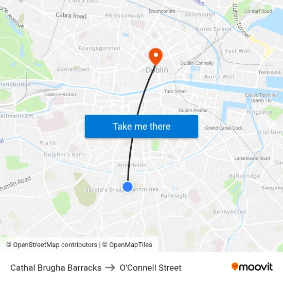 Cathal Brugha Barracks to O'Connell Street map