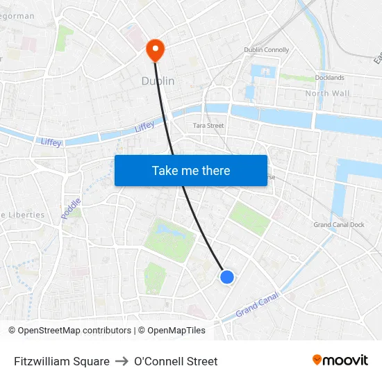 Fitzwilliam Square to O'Connell Street map