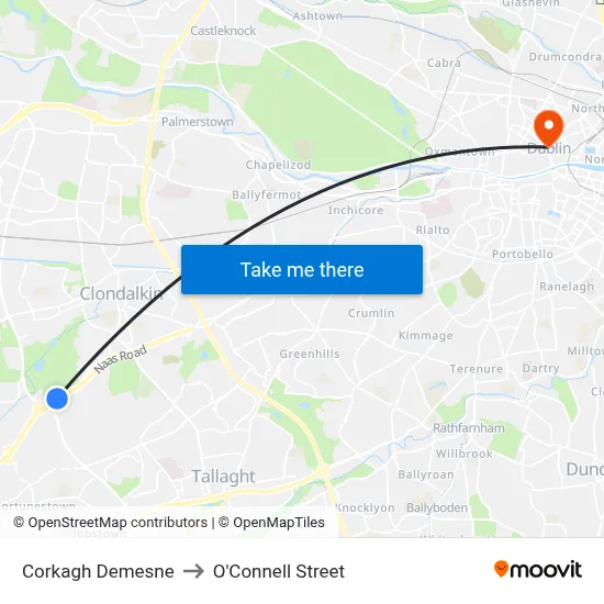 Corkagh Demesne to O'Connell Street map