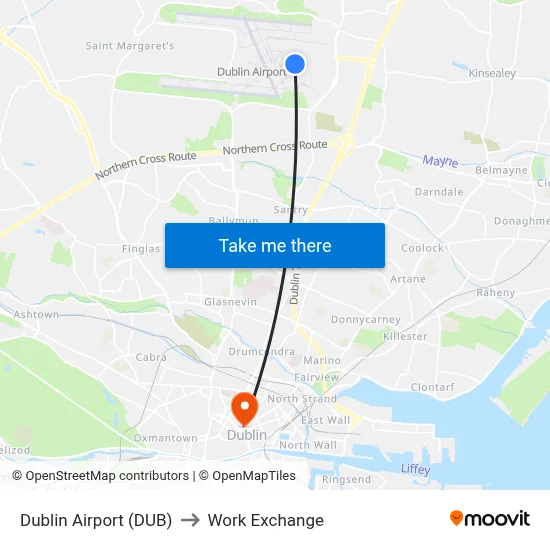 Dublin Airport (DUB) to Work Exchange map