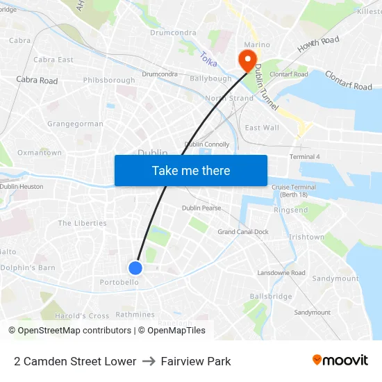 2 Camden Street Lower to Fairview Park map