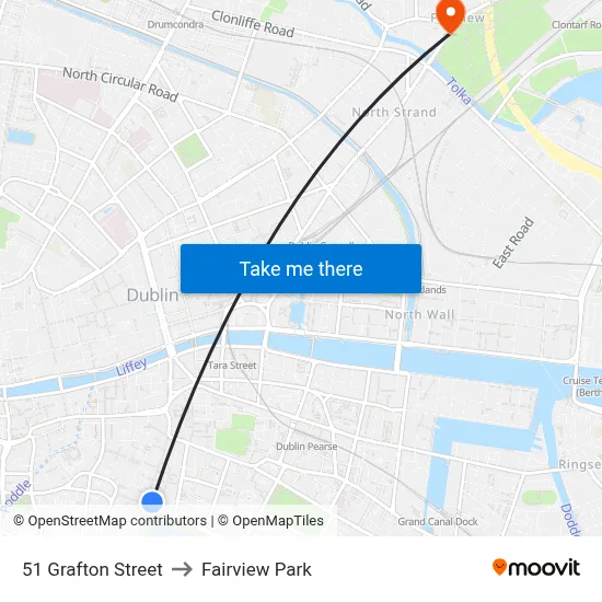 51 Grafton Street to Fairview Park map