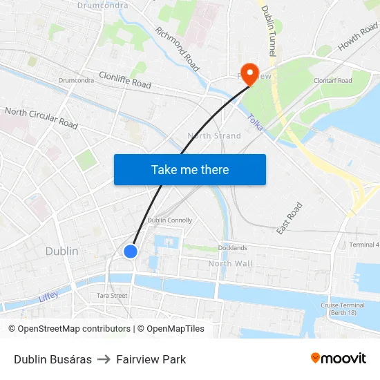 Dublin Busáras to Fairview Park map