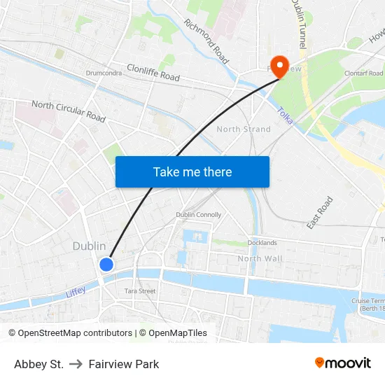 Abbey St. to Fairview Park map