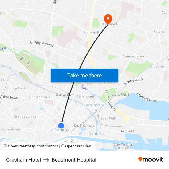 Gresham Hotel to Beaumont Hospital map