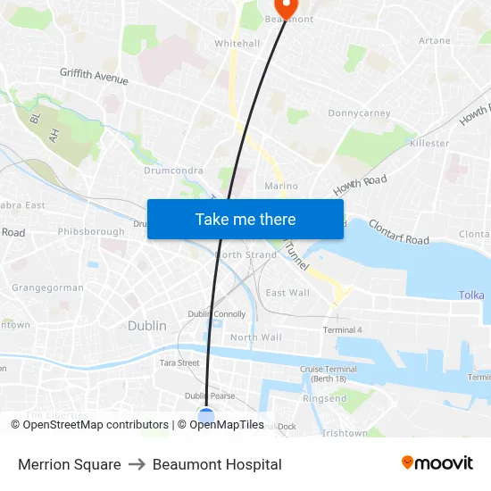 Merrion Square to Beaumont Hospital map