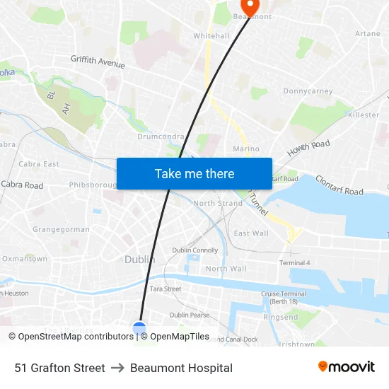 51 Grafton Street to Beaumont Hospital map