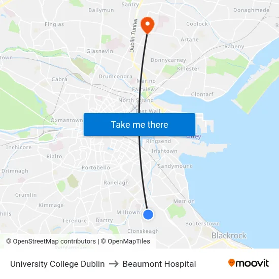 University College Dublin, Complex And Adaptive Systems Laboratory to Beaumont Hospital map