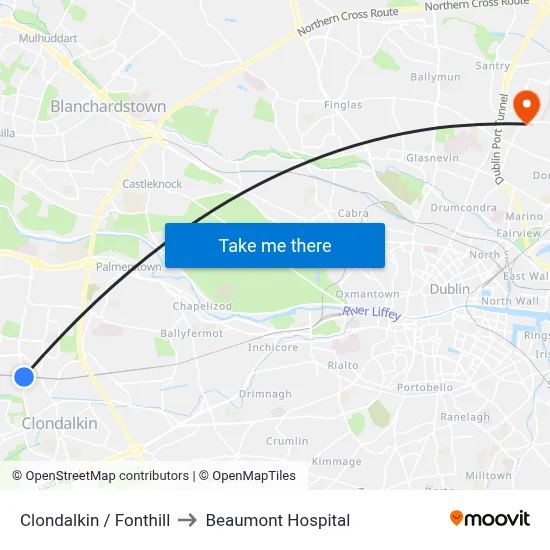 Clondalkin / Fonthill to Beaumont Hospital map