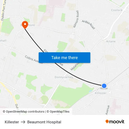Killester to Beaumont Hospital map