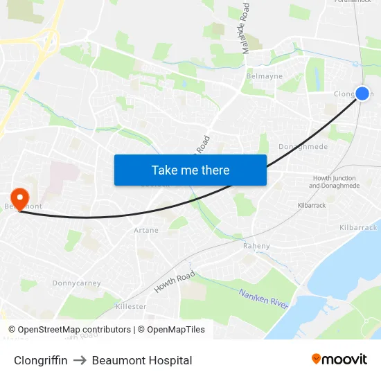 Clongriffin to Beaumont Hospital map