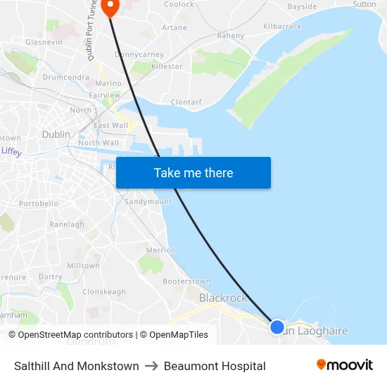 Salthill And Monkstown to Beaumont Hospital map