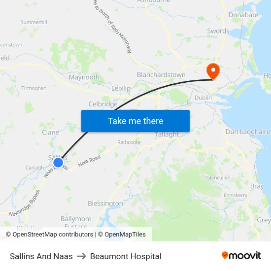 Sallins And Naas to Beaumont Hospital map