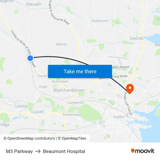 M3 Parkway to Beaumont Hospital map