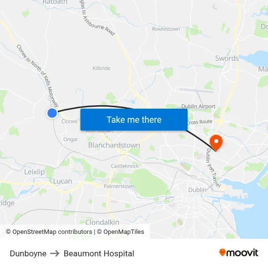 Dunboyne to Beaumont Hospital map