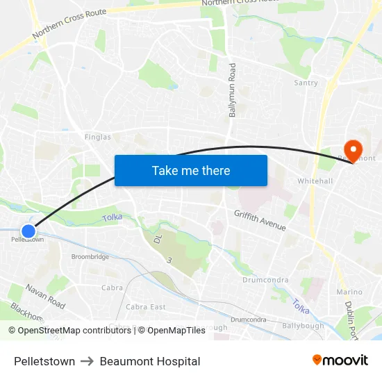 Pelletstown to Beaumont Hospital map