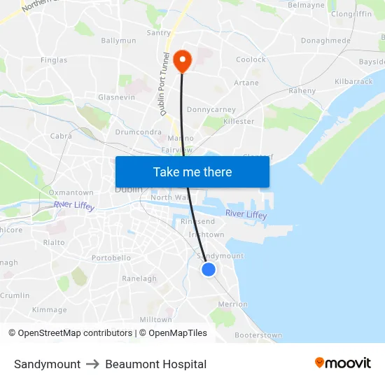 Sandymount to Beaumont Hospital map
