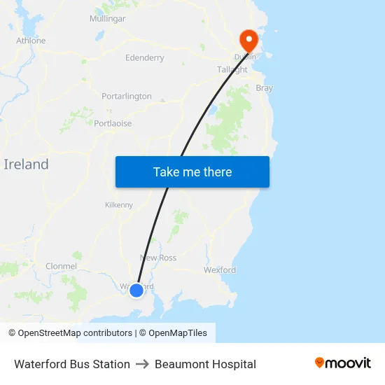 Waterford Bus Station to Beaumont Hospital map