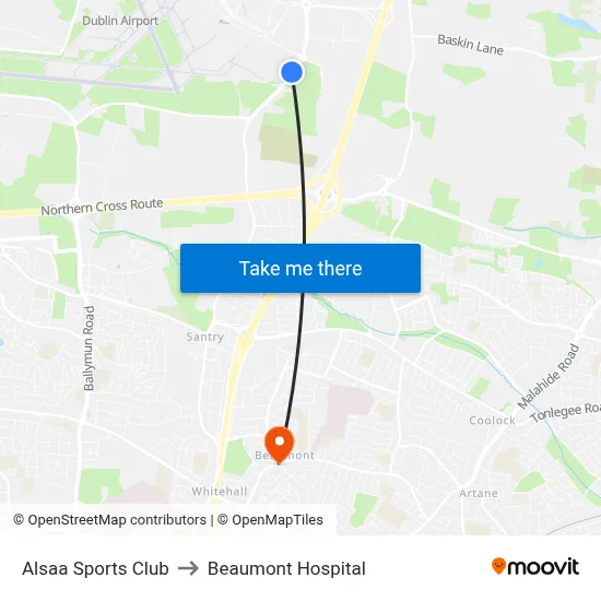 Alsaa Sports Club to Beaumont Hospital map