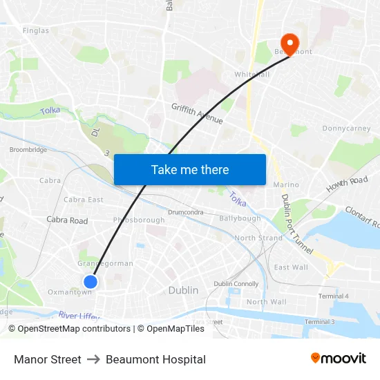 Manor Street to Beaumont Hospital map