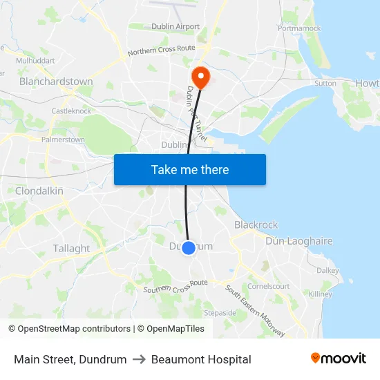 Main Street, Dundrum to Beaumont Hospital map