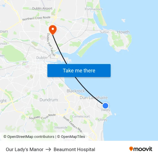 Our Lady's Manor to Beaumont Hospital map