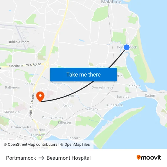 Portmarnock to Beaumont Hospital map