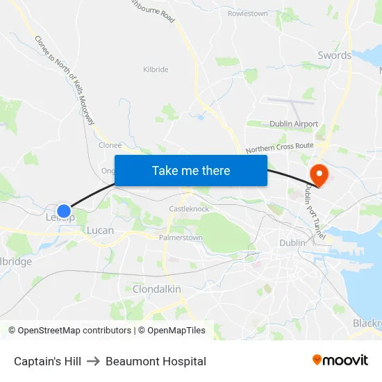 Captain's Hill to Beaumont Hospital map