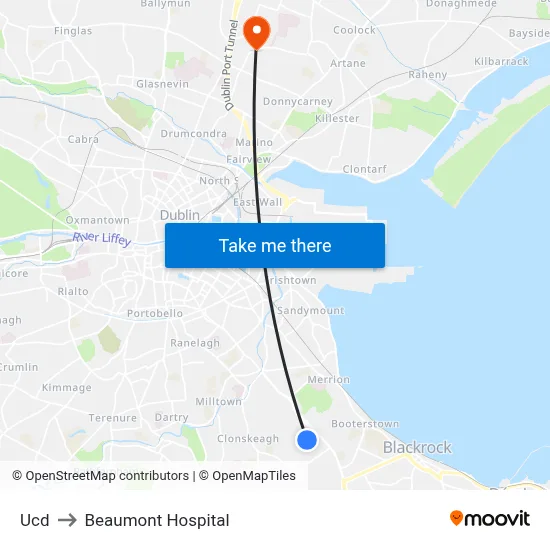 Ucd to Beaumont Hospital map