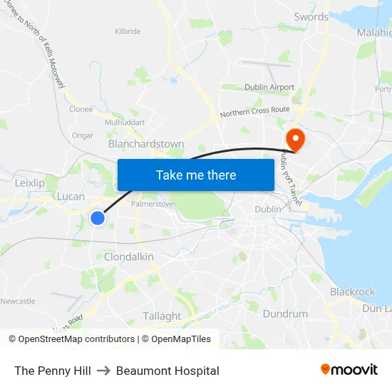 The Penny Hill to Beaumont Hospital map