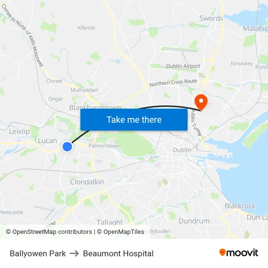 Ballyowen Park to Beaumont Hospital map