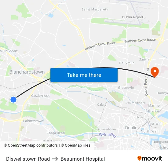 Diswellstown Road to Beaumont Hospital map